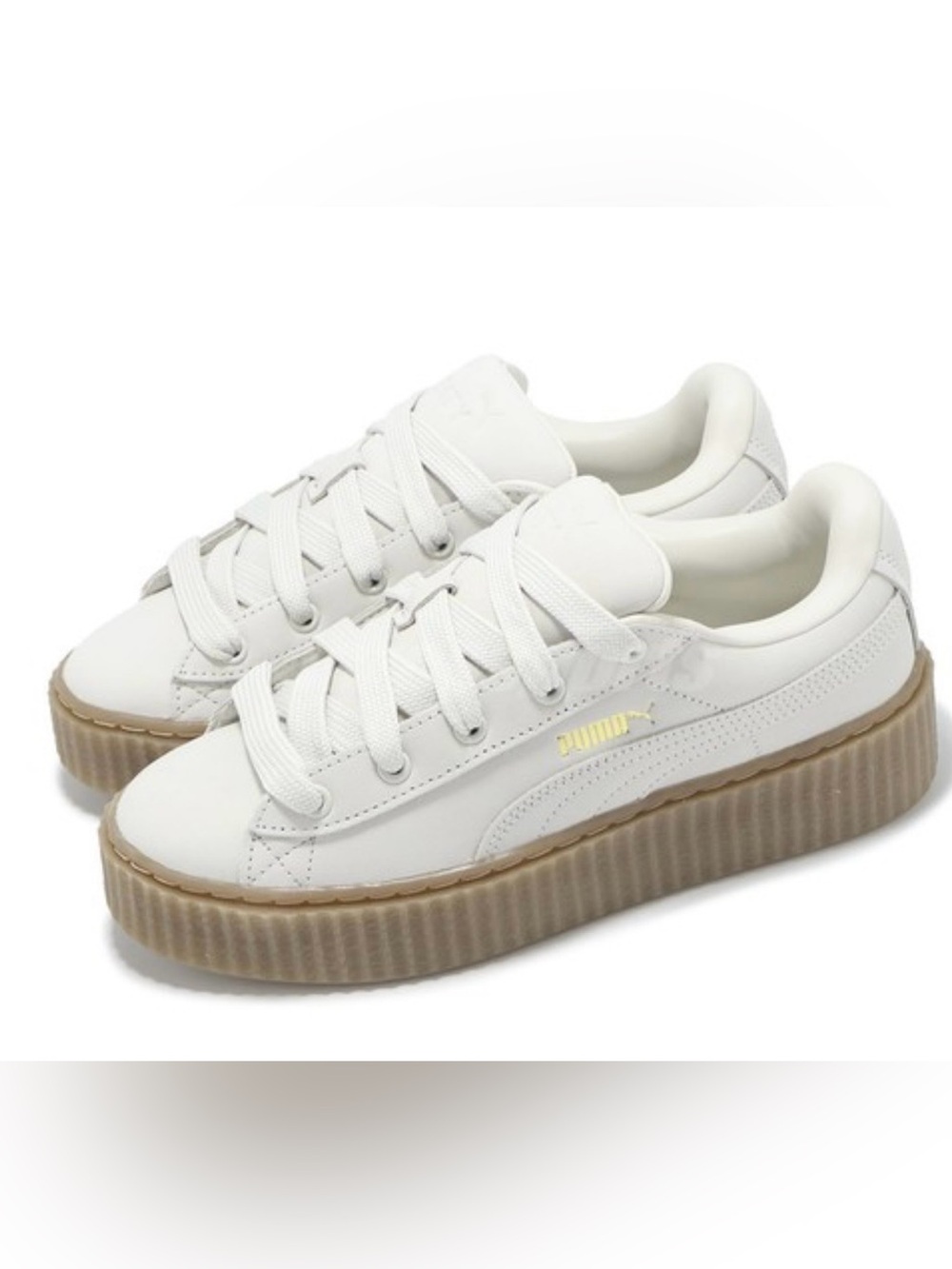 Puma Kids White Sneakers with Gum Platform Sole